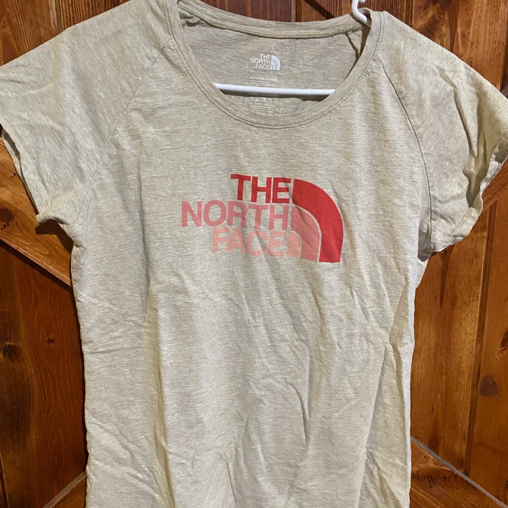 The North Face Women's Tan and Red Logo Tee